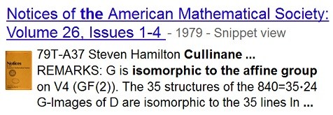 IMAGE- An AMS abstract from 1979 showing how the affine group AGL(4,2) of 322,560 transformations acts on a 4x4 square