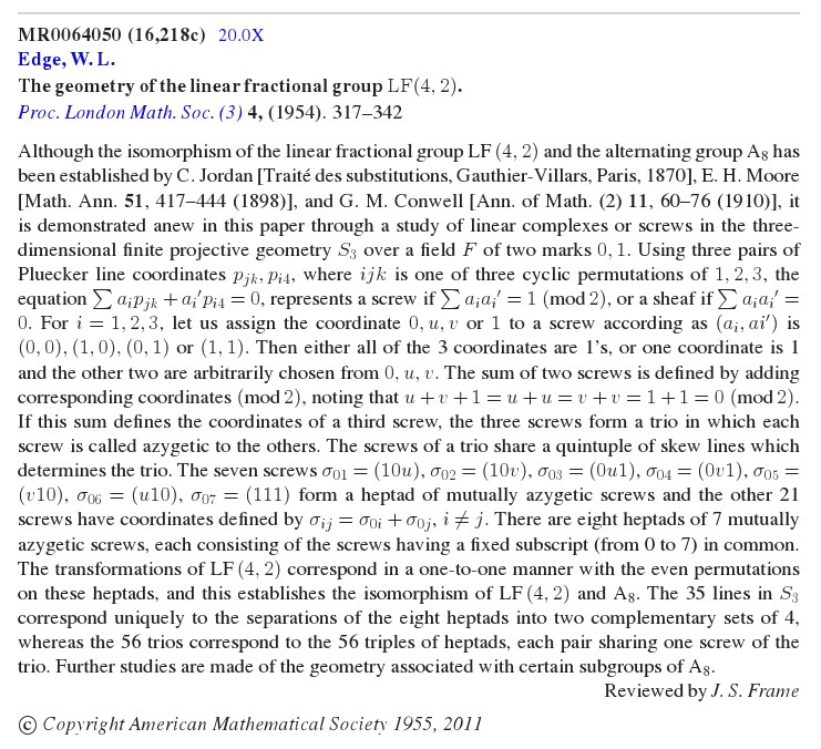 W. L. Edge on the geometry of the projective 3-space over GF(2)