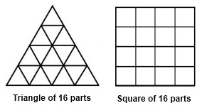 IMAGE- Triangle and square, each with 16 parts
