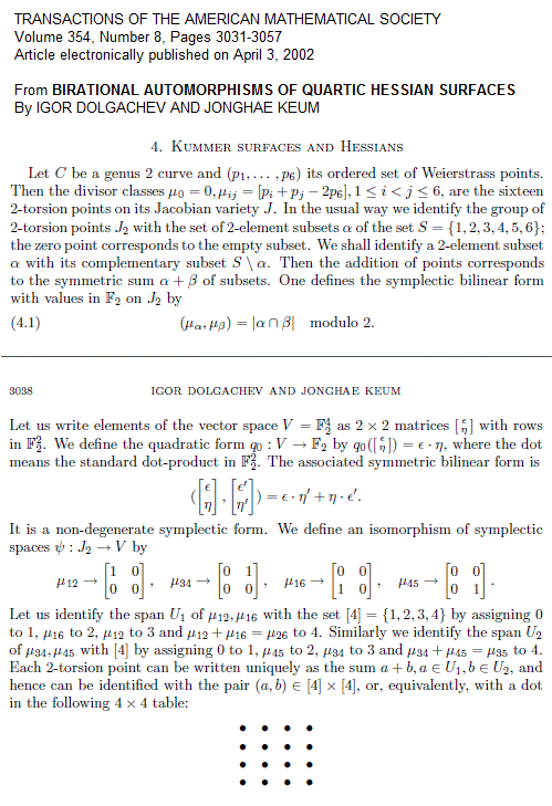 Dolgachev and Keum, 2002, on symplectic structure